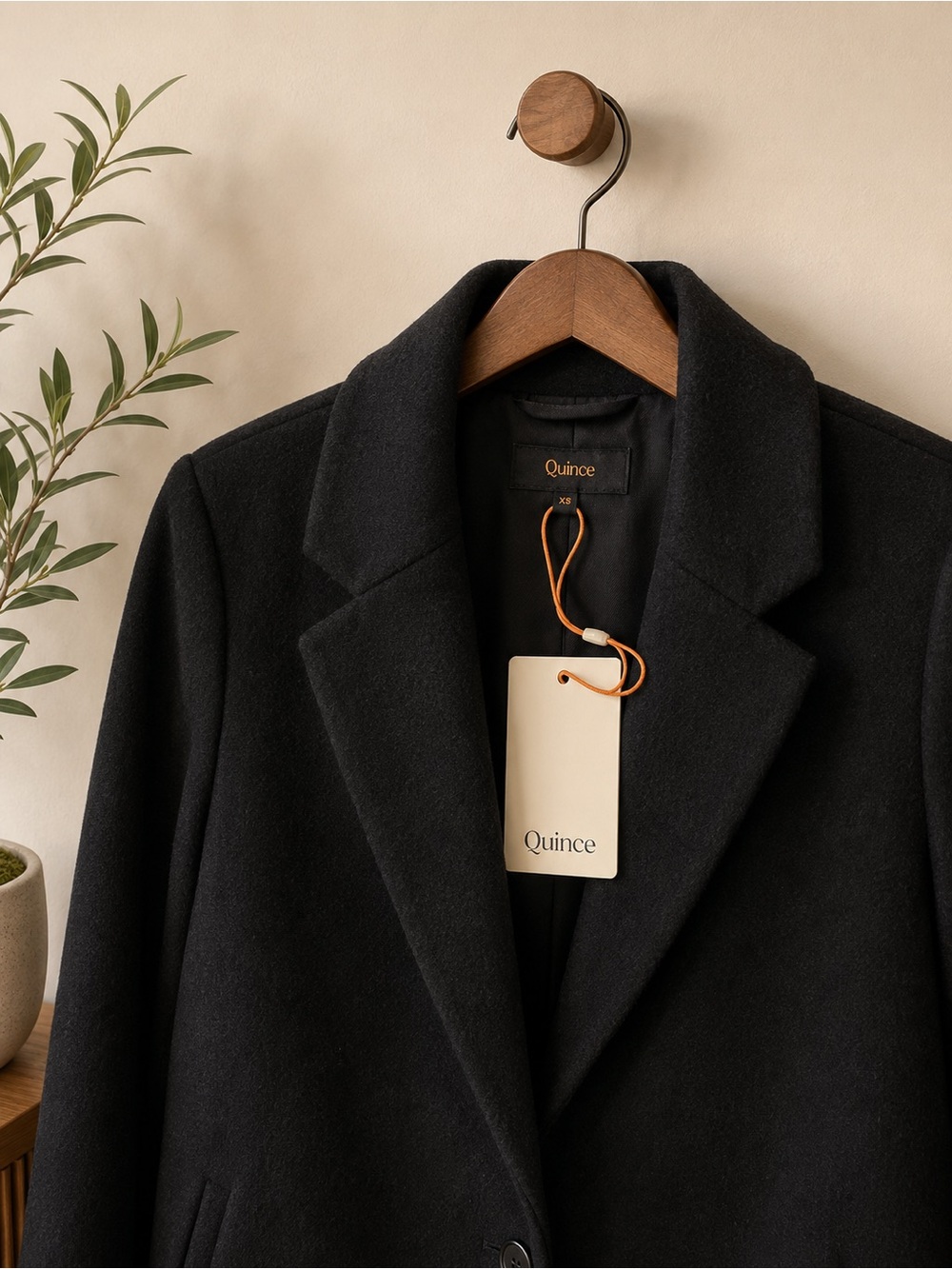 NWT Quince Wool Cashmere Tailored Long Coat Single Button Classic Black XS - Picture 2 of 4